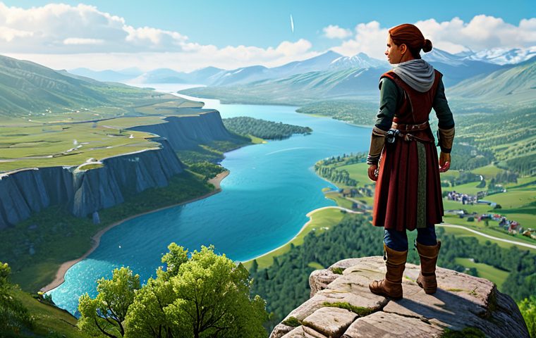 Adventurer Exploring Teyvat**

A fully clothed female adventurer with a determined expression, wearing modest but practical fantasy attire, standing atop a high cliff overlooking a vibrant, lush landscape in Teyvat. In the background, there are rolling hills, a sparkling lake, and distant mountains. The scene is rendered in a style reminiscent of concept art for a video game, focusing on exploration and wonder. Safe for work, appropriate content, family-friendly, perfect anatomy, correct proportions, natural pose.

**