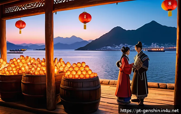 원신 팬 픽션 창작 가이드 - A detailed scene of two original Genshin Impact characters interacting naturally in the vibrant Liyu...