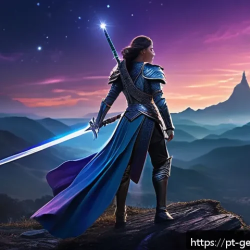 원신 5성 무기 효율 분석 - A detailed fantasy scene showcasing the "Celestial Sword" in a vibrant, ethereal battlefield setting...