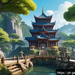 원신 오픈월드 게임 비교 분석 - A vibrant fantasy landscape inspired by Genshin Impact, featuring diverse regions blending tradition...
